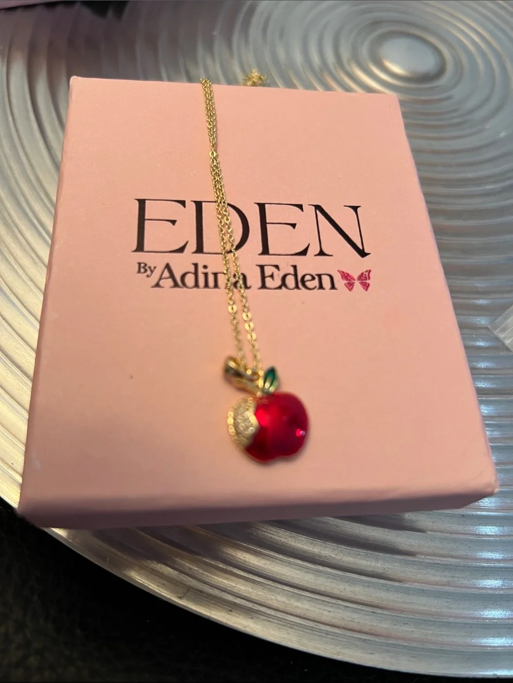 ADINA EDEN Gold Chain Necklace with Red Apple Charm